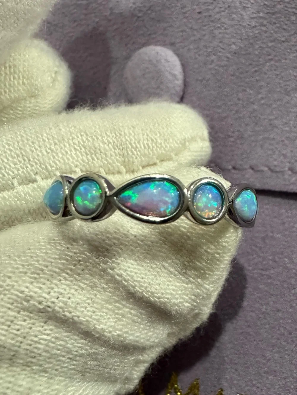 Melinda Maria Silver Simulated Opal Teardrop & Round Ring- 6
